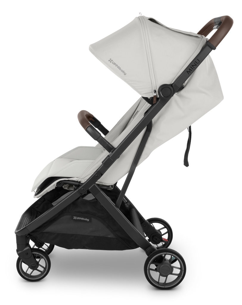 Side view of Chestnut UPPAbaby Minu V3 Bumper Bar Ð Perfect for your stroller, this accessory offers a premium touch to your toddler stroller.