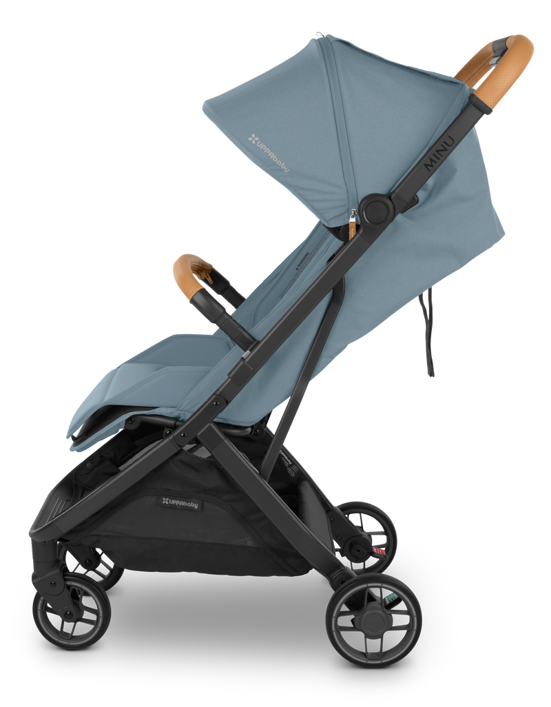 Side view of Sand UPPAbaby Minu V3 Bumper Bar Ð Make your lightweight stroller more comfortable with this stylish and functional bumper bar.