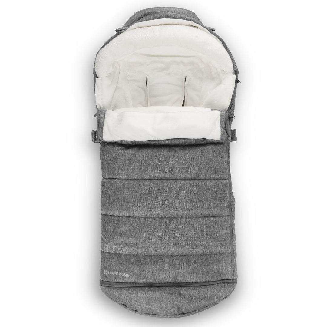 Soft and warm, the UPPAbaby CozyGanoosh in Greyson is the ideal winter stroller accessory for comfort and protection.