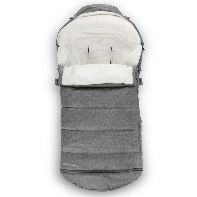 Soft and warm, the UPPAbaby CozyGanoosh in Greyson is the ideal winter stroller accessory for comfort and protection.