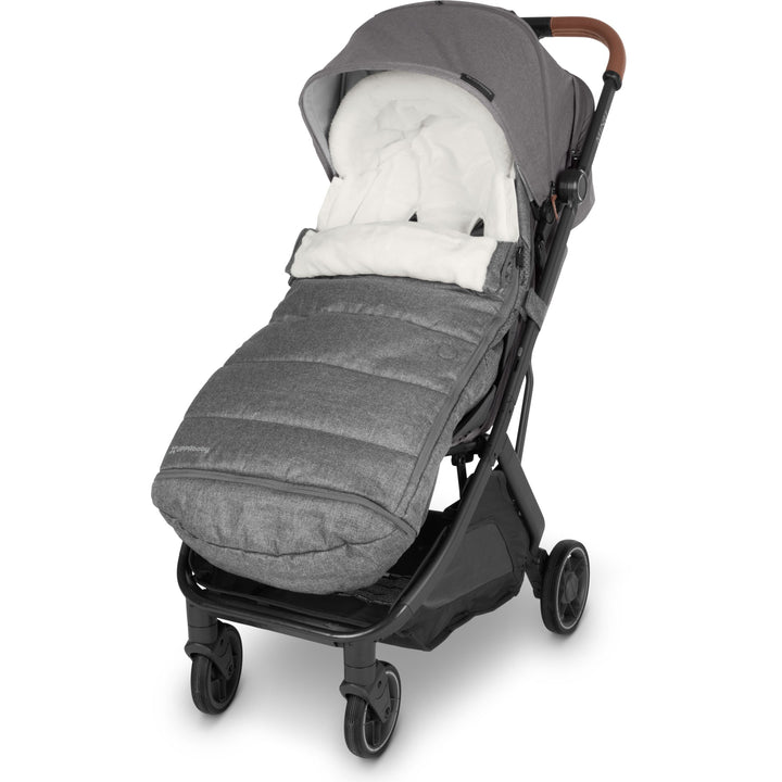 UPPAbaby CozyGanoosh in Greyson offers plush warmth and comfort, the best stroller footmuff for chilly walks.