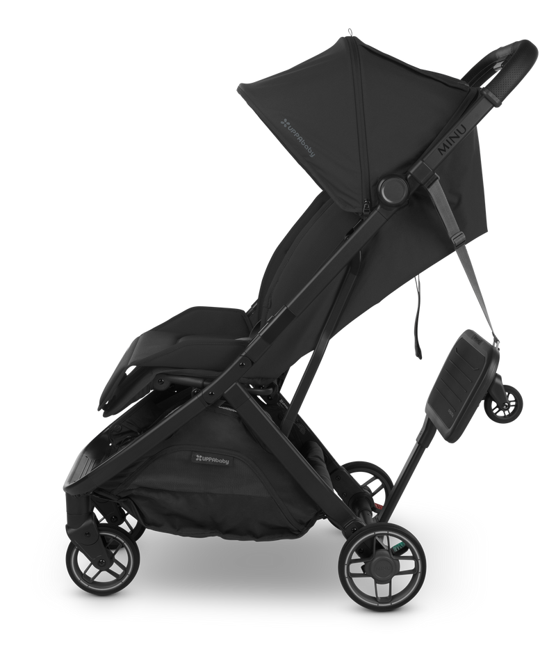 UPPAbaby Minu V3 in Magic Black, a travel stroller with one-hand fold and premium features.