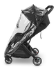 Side view of UPPAbaby Minu V3 Rain Shield on a baby stroller. Clear waterproof cover with ventilation. Must-have stroller accessory for all-weather strolls.