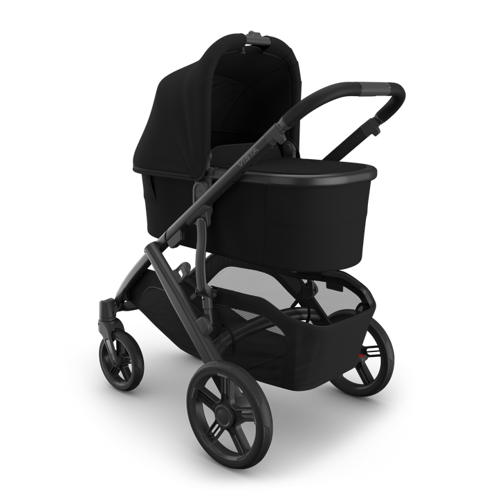 Bassinet V3 James Black on Vista V3 front — UPPAbaby all-black newborn bassinet stroller system