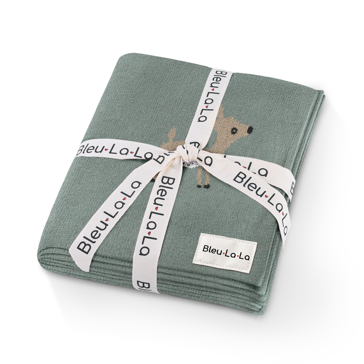 sage green deer blue la la soft cotton knit green baby blanket 