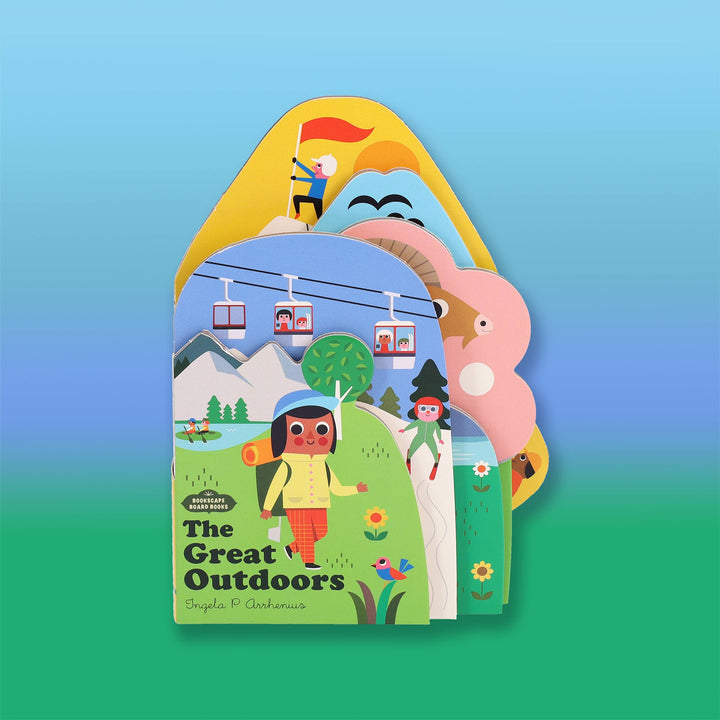 close up of dimensional paper layers forming mountain scenery in Bookscape Board Books baby toy book