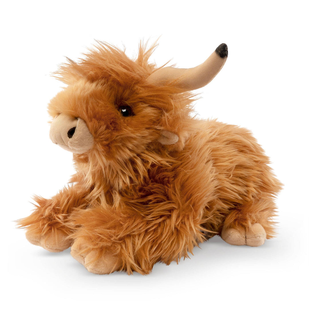 Hug this soft and realistic Keycraft Living Nature Lying Highland Cow Stuffed Toy, ideal for children or collectors