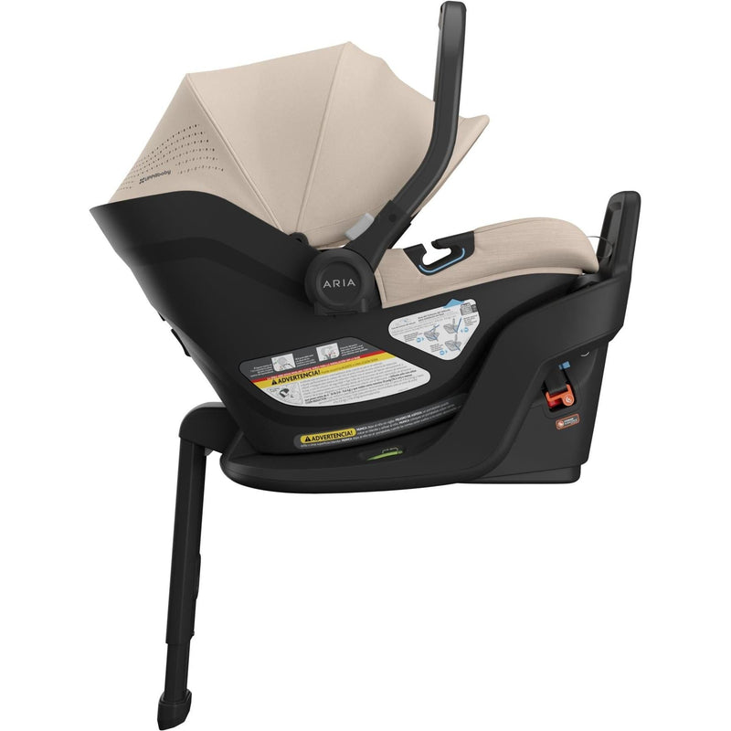 A refined side view of the Uppababy Aria V2 in Declan highlights its premium newborn car seat design.