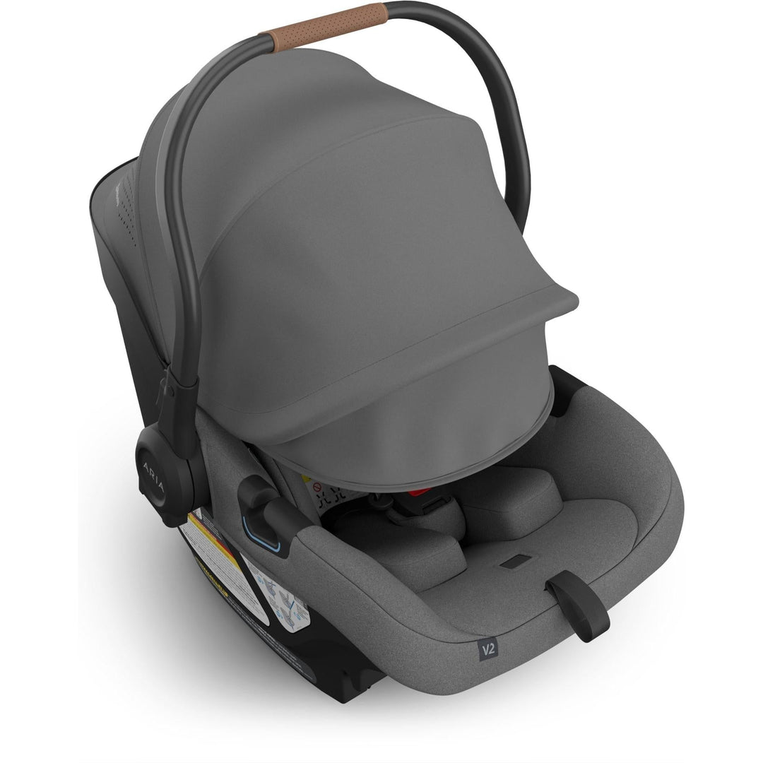 Sunshade extended, the Uppababy Aria V2 in Greyson ensures maximum comfort in this top-rated car seat baby option.