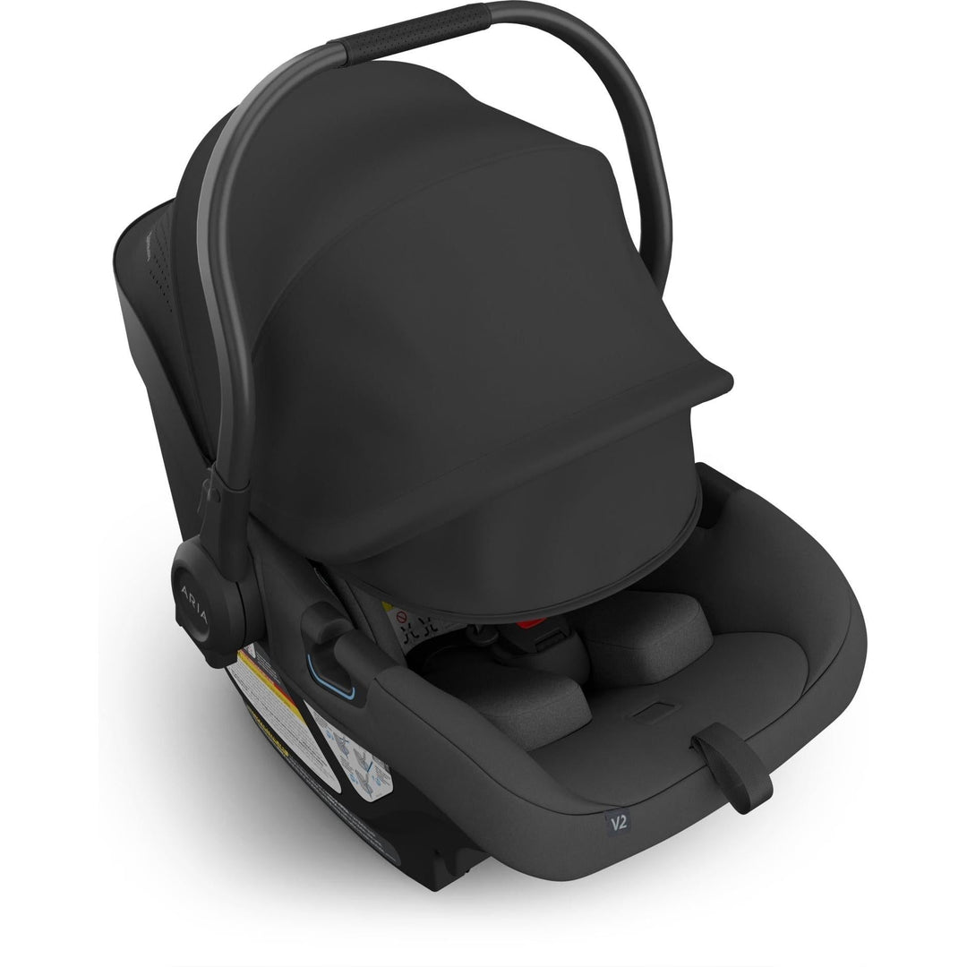 Sunshade extended, the Uppababy Aria V2 in Jake protects your baby from UV rays while maintaining modern style.