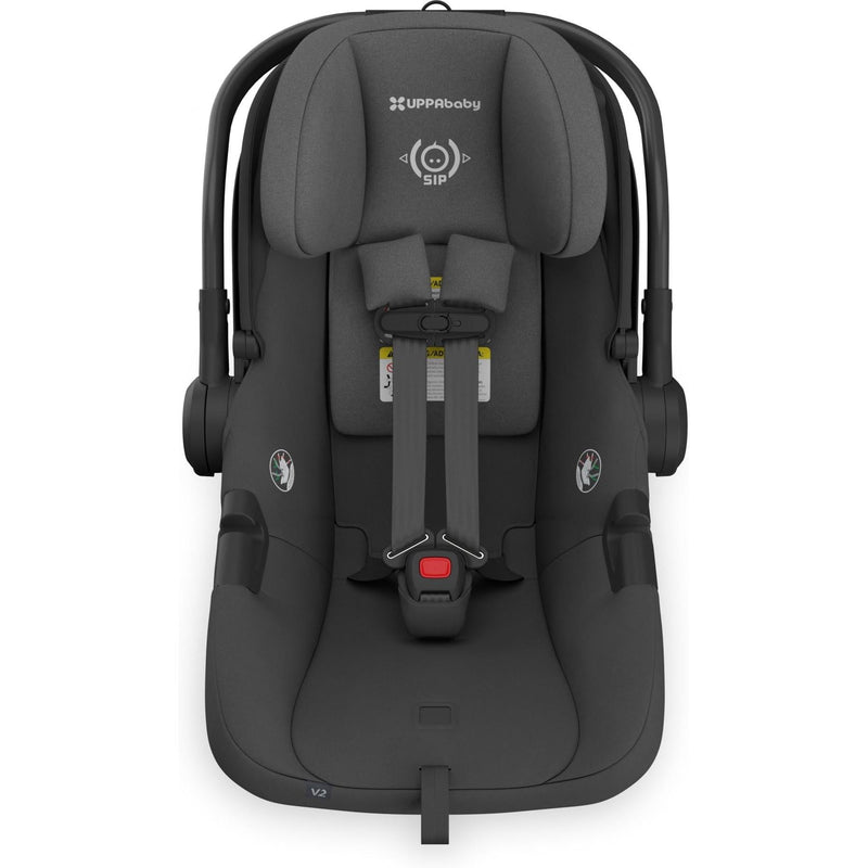 Headrest at its highest position, the Uppababy Aria V2 in Jake grows with your child as a dependable newborn car seat.