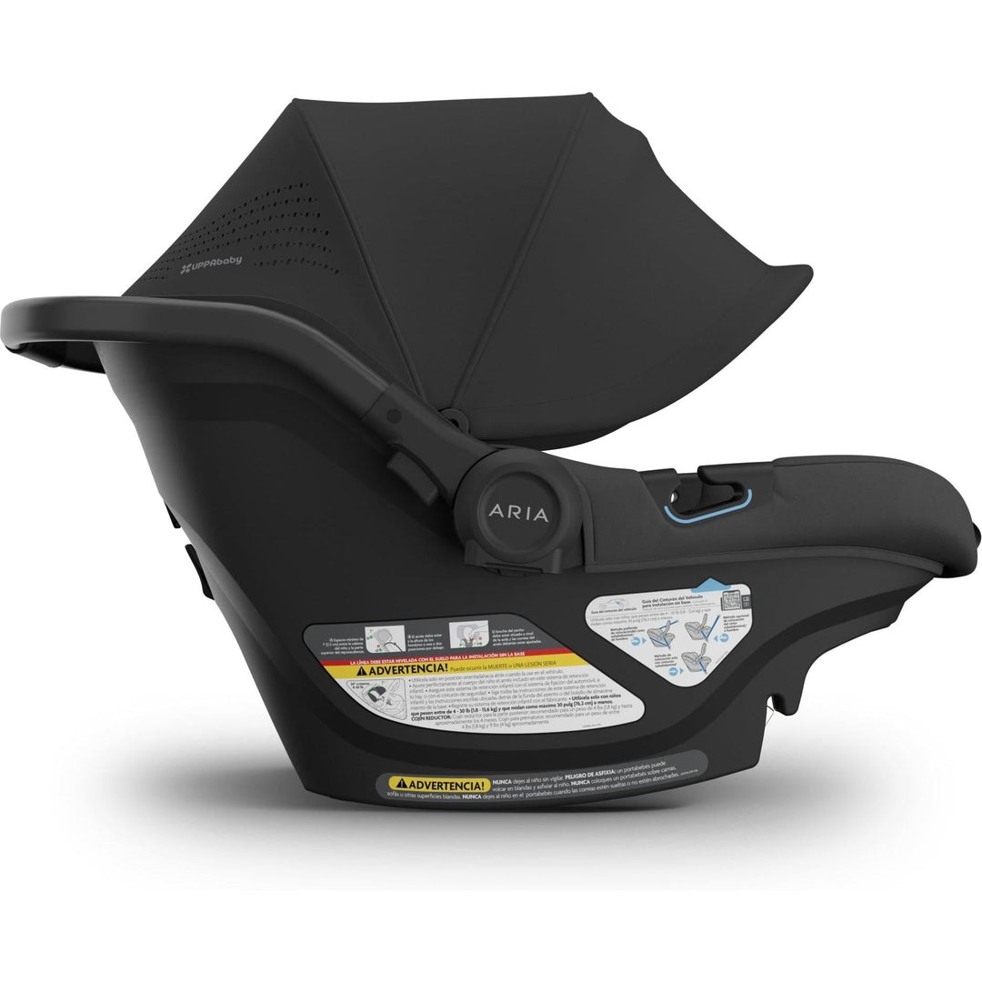 Side view of the Uppababy Aria V2 Infant Car Seat in Jake, showcasing its ergonomic shape for effortless carrying.