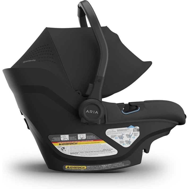 Side profile of the Uppababy Aria V2 in Jake with handle upright, engineered as a lightweight best travel car seat.