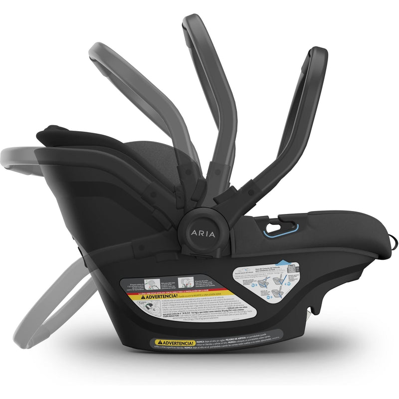 Handle positions displayed on the Uppababy Aria V2 Infant Car Seat in Jake, offering versatile grip for parents on the go.