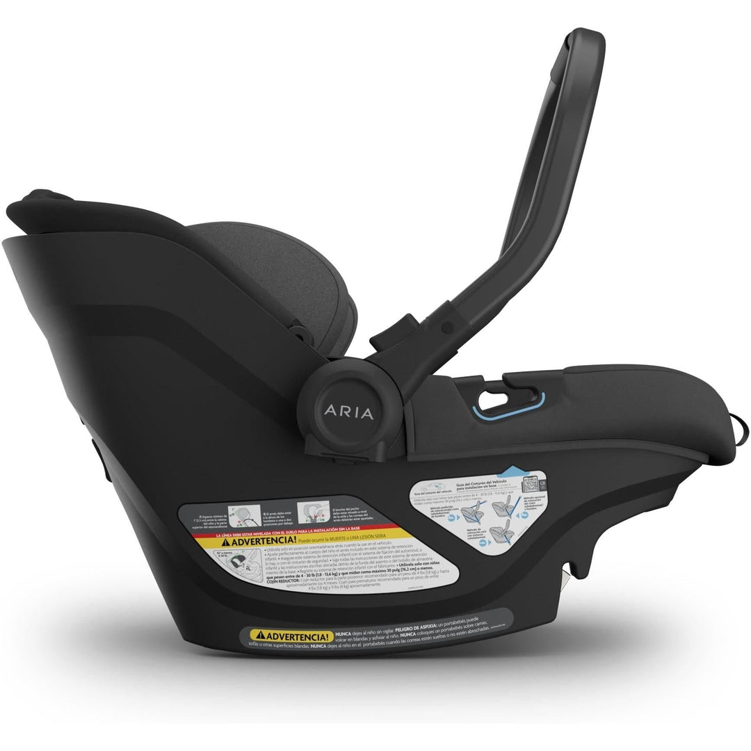 Uppababy Aria V2 Infant Car Seat in Jake shown with adjustable carry handle, designed for effortless comfort and safety.