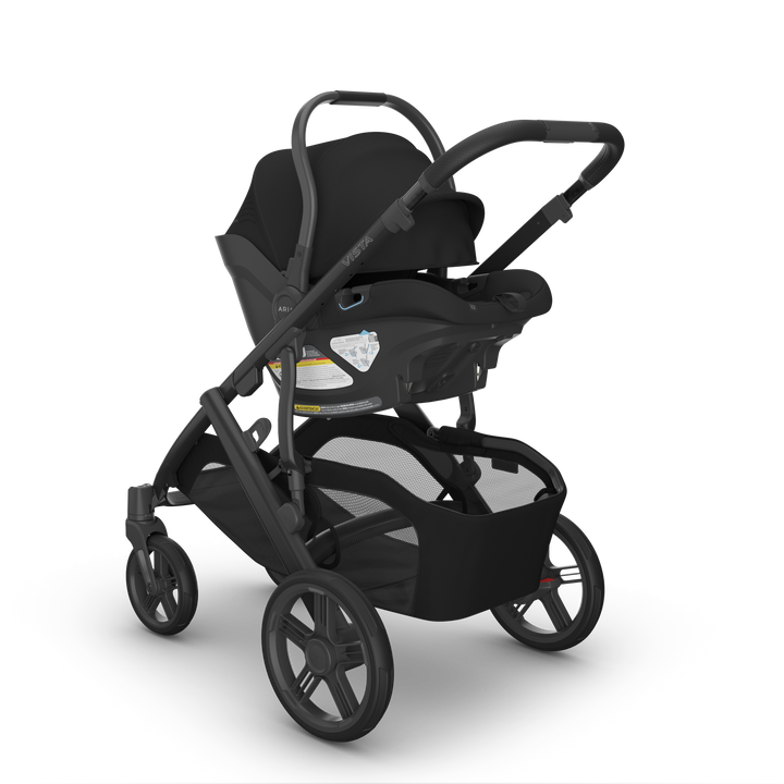 UPPAbaby Vista V3 Aria V2 James Black on Vista front — all-black full-size stroller infant car seat bundle