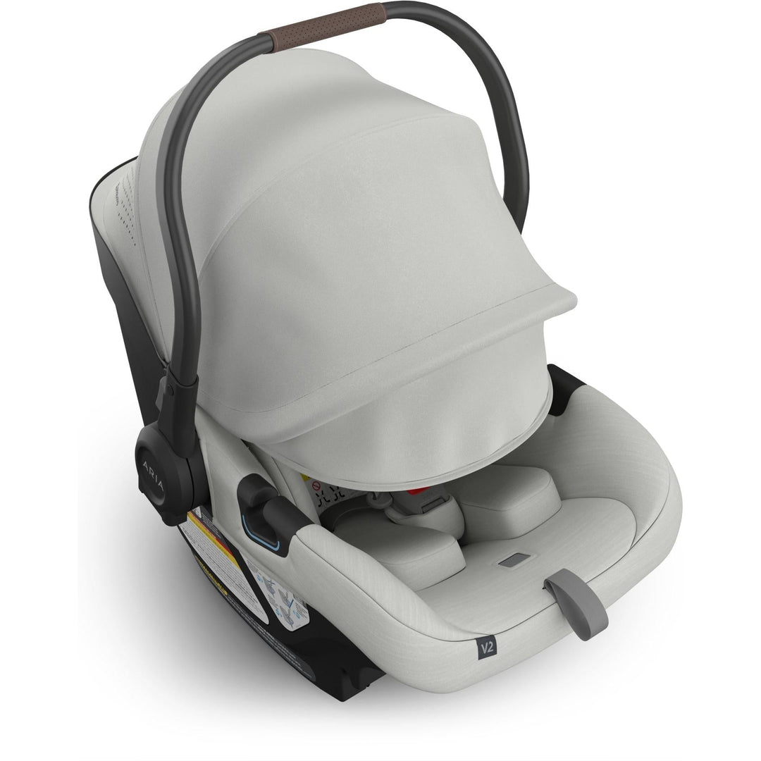 Extended sunshade shown on the Uppababy Aria V2 in Savannah, perfect for shielding your baby during sunny outings.