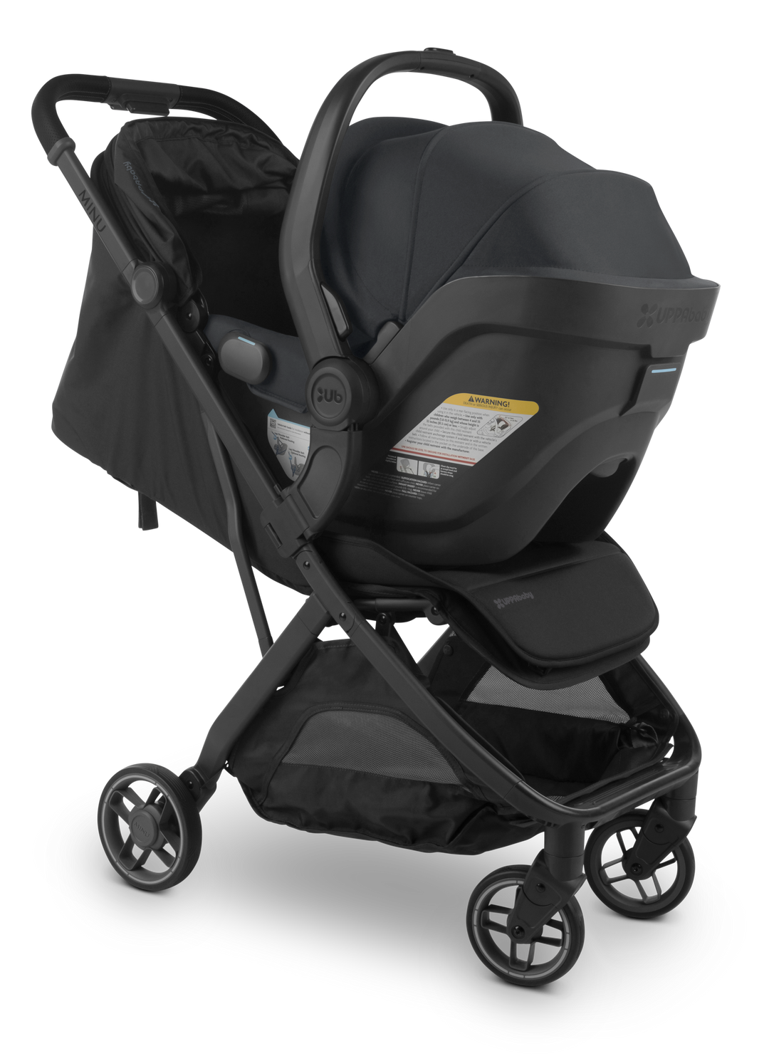 UPPAbaby Minu V3 in Jake, a stylish lightweight stroller with adjustable sunshade for comfort.