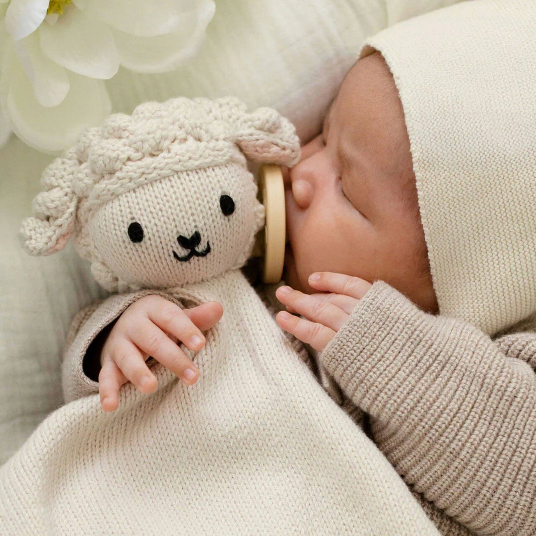 Soft lamb lovey blanket — Cuddle + Kind hand-knit security comfort lovey for babies and toddlers