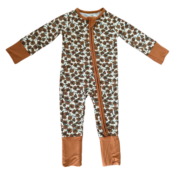 Mebie Baby cream magnolia bamboo zipper pajamas