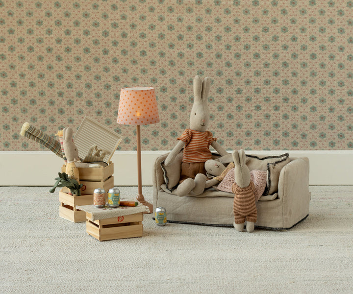 Maileg Couch, Miniature - angled view of dollhouse sofa