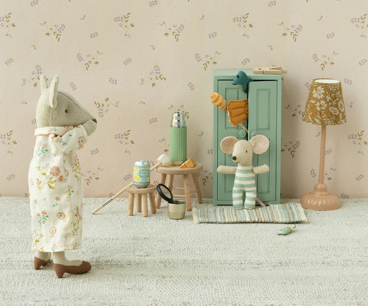 Maileg mice dollhouse furniture soft blue closet