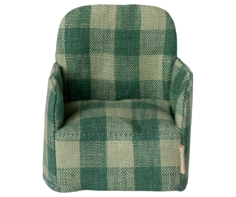 Designed for tiny friends, the Maileg Mouse Folding Chair in Green Check fits every Maileg mouse dollhouse perfectly.