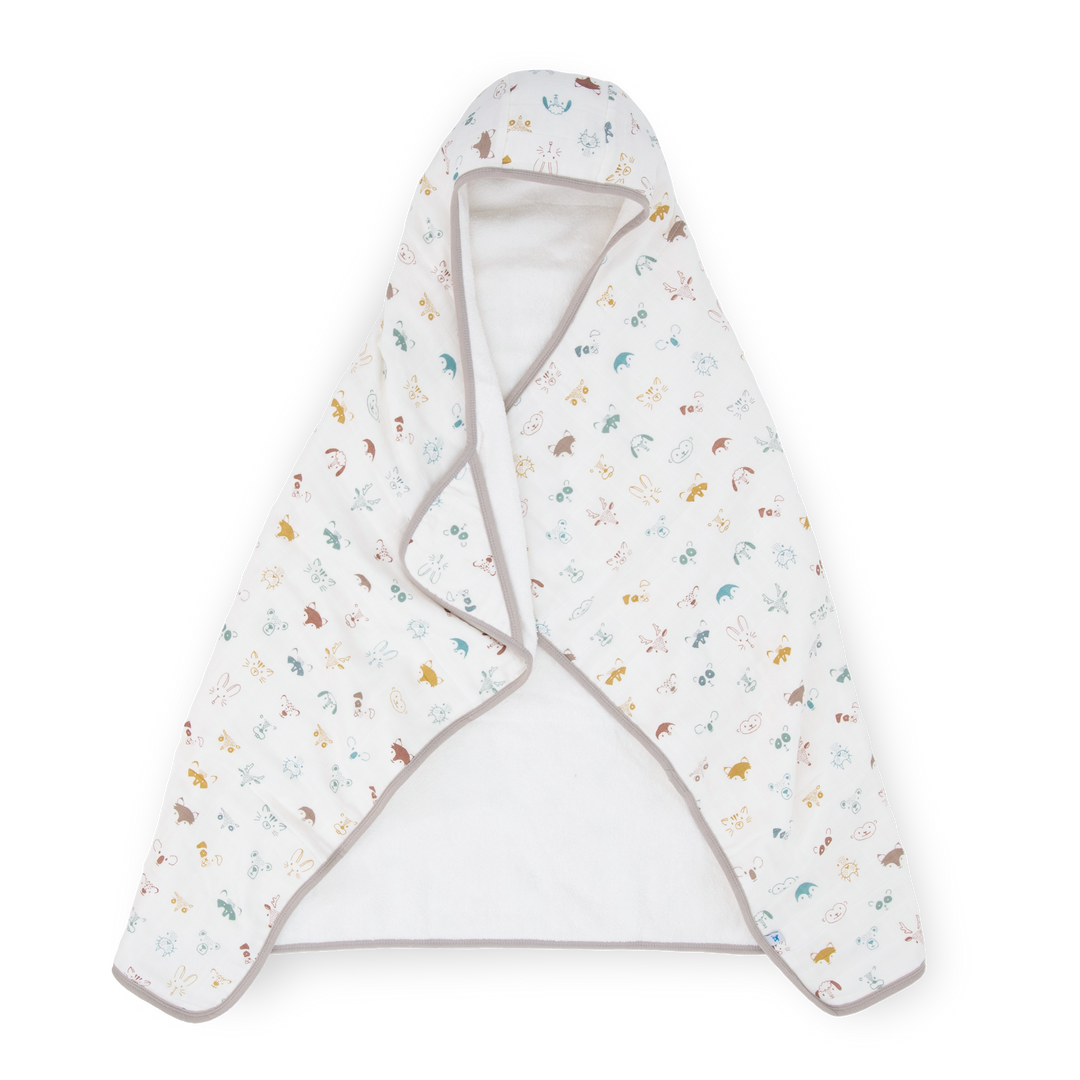 Little Unicorn Toddler Hooded Towel - Animal Crowd in colorful animal print, soft baby towels for bath time