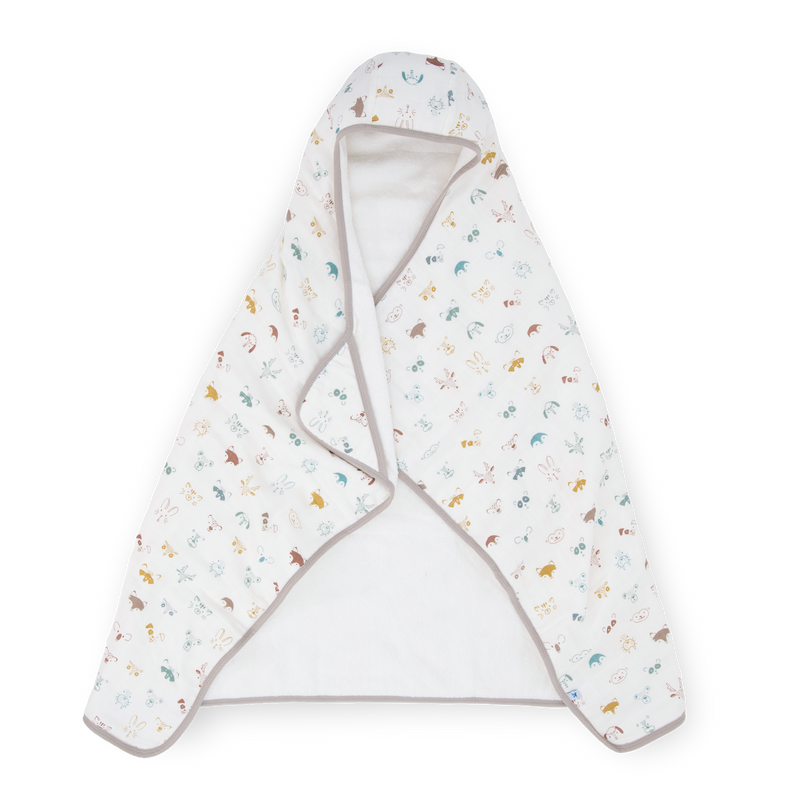 Little Unicorn Toddler Hooded Towel - Animal Crowd in colorful animal print, soft baby towels for bath time