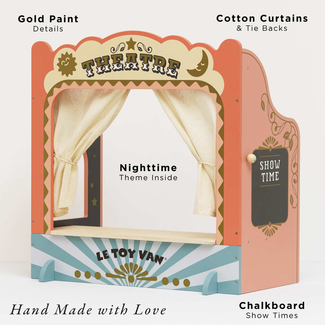 Le Toy Van wooden puppet theatre chalkboard showtime board and ticket booth window