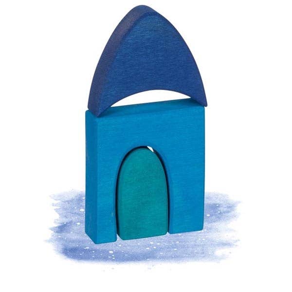 blue and green non toxic goki wooden house puzzle 
