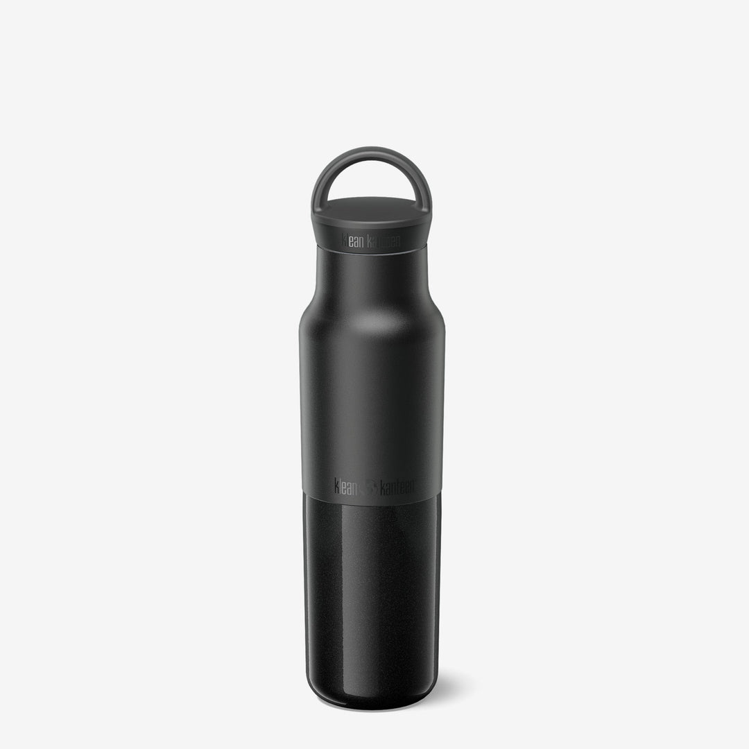 Klean Kanteen 12oz Rise Classic Black Bottle, leak proof and insulated to maintain temperature for hot or cold beverages.