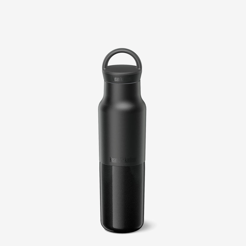 Klean Kanteen 12oz Rise Classic Black Bottle, leak proof and insulated to maintain temperature for hot or cold beverages.