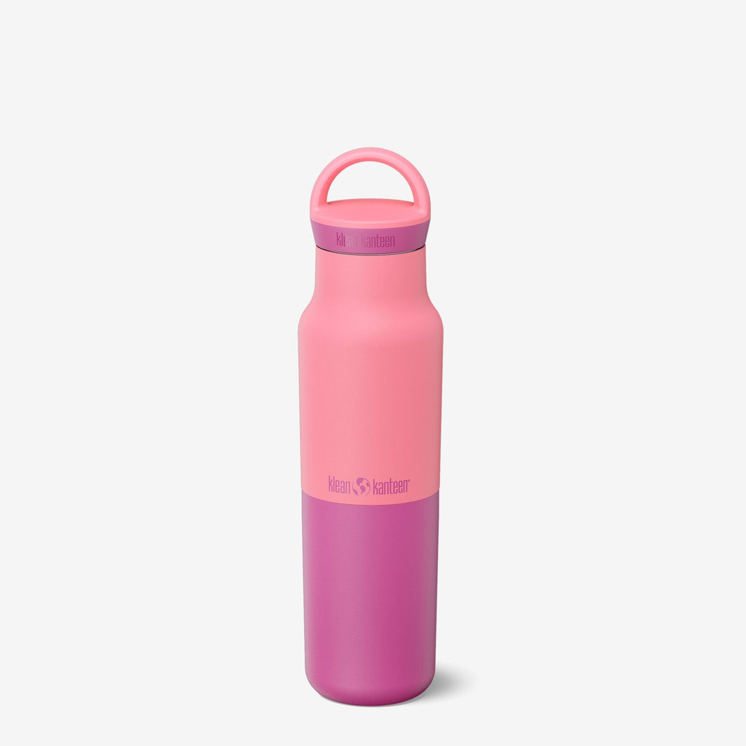 Klean Kanteen 12oz Rise Classic Water Bottle in Pink Lemonade with Arch Loop Cap, made from stainless steel and insulated to keep drinks hot or cold.