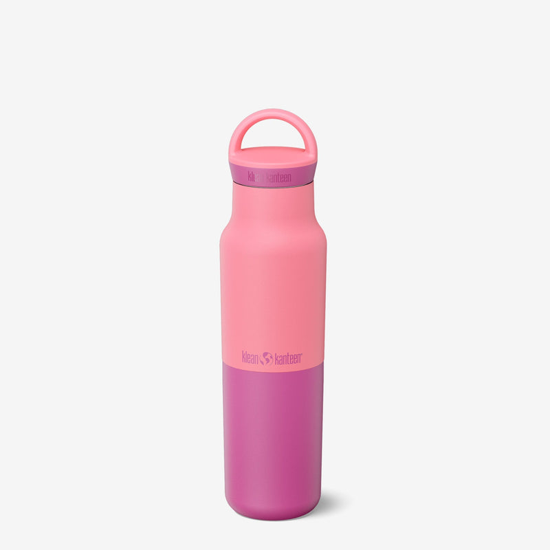 Klean Kanteen 12oz Rise Classic Water Bottle in Pink Lemonade with Arch Loop Cap, made from stainless steel and insulated to keep drinks hot or cold.