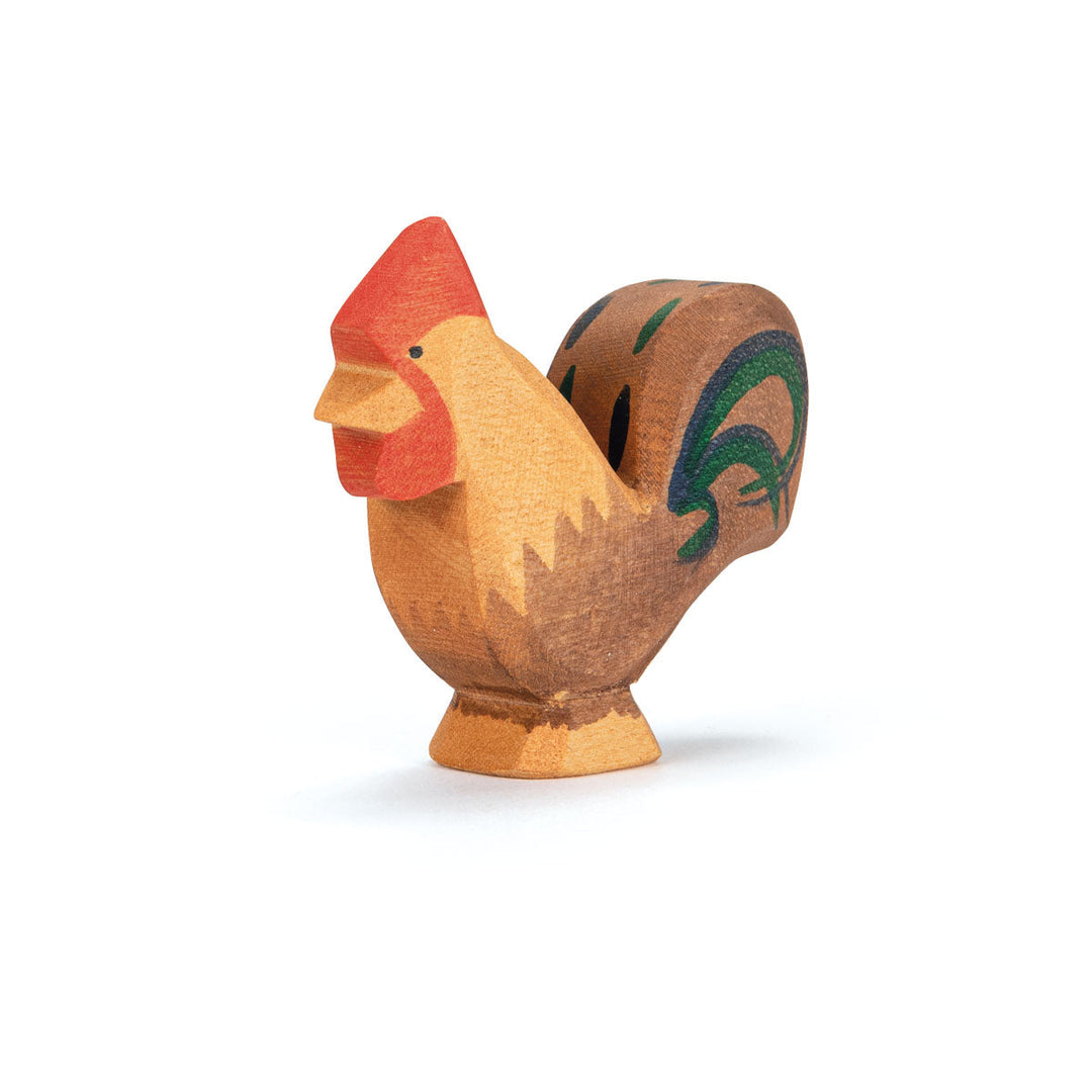 Ostheimer Rooster, Brown, a hand-carved wooden rooster toy made in Germany