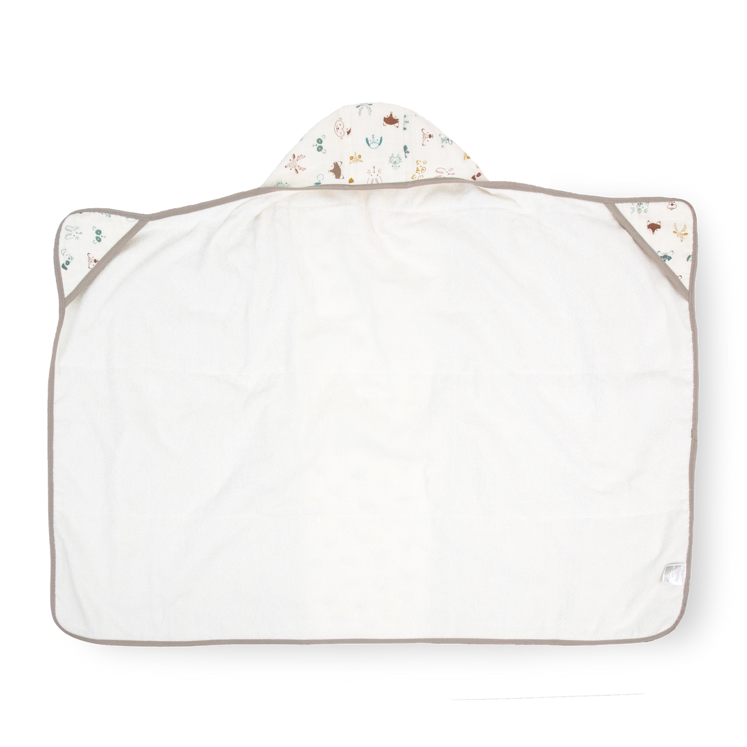 Cozy hooded baby towel by Little Unicorn, Toddler Hooded Towel - Animal Crowd, perfect for toddlers after bath