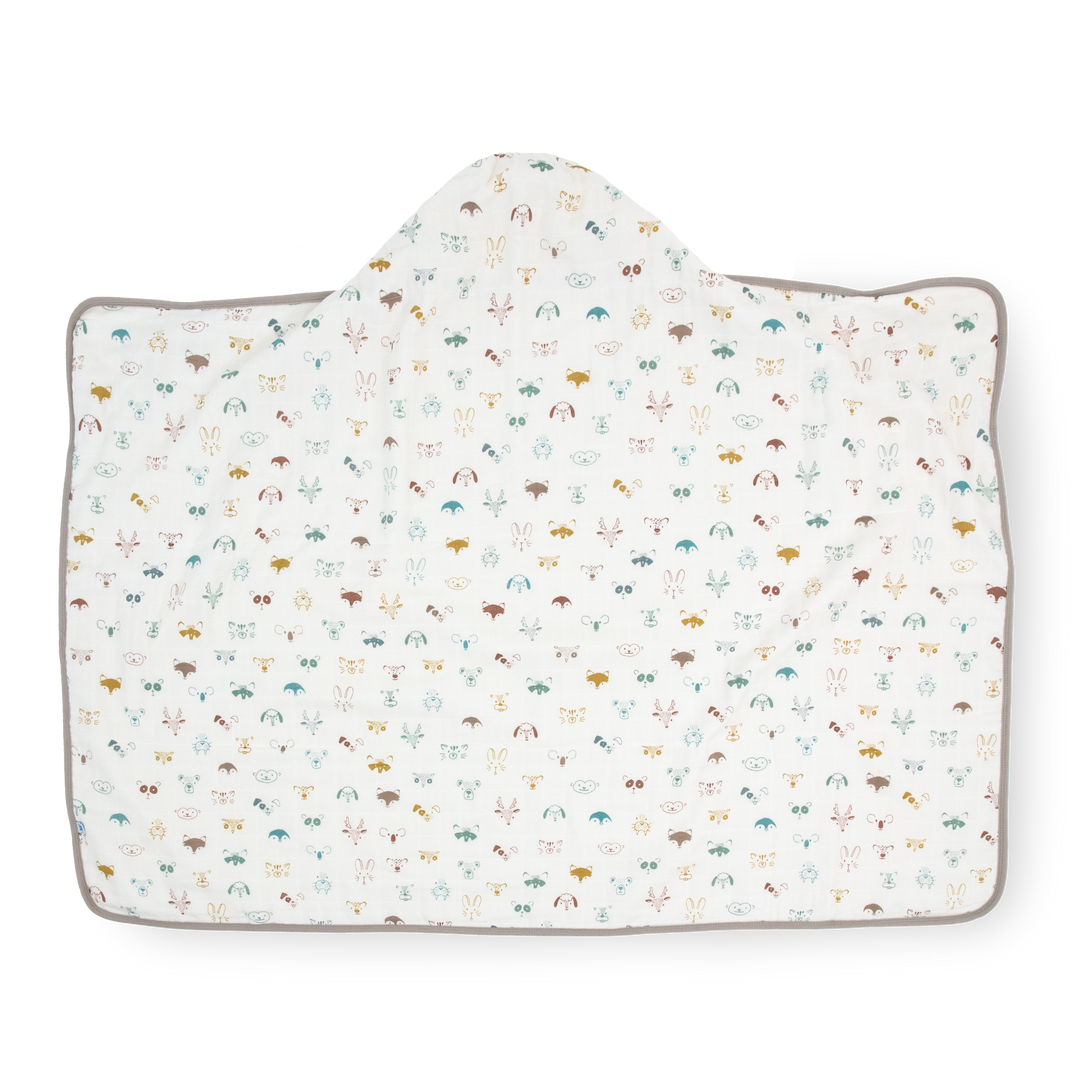 Little Unicorn Toddler Hooded Towel - Animal Crowd featuring playful animal designs, gentle baby bath towel for kids