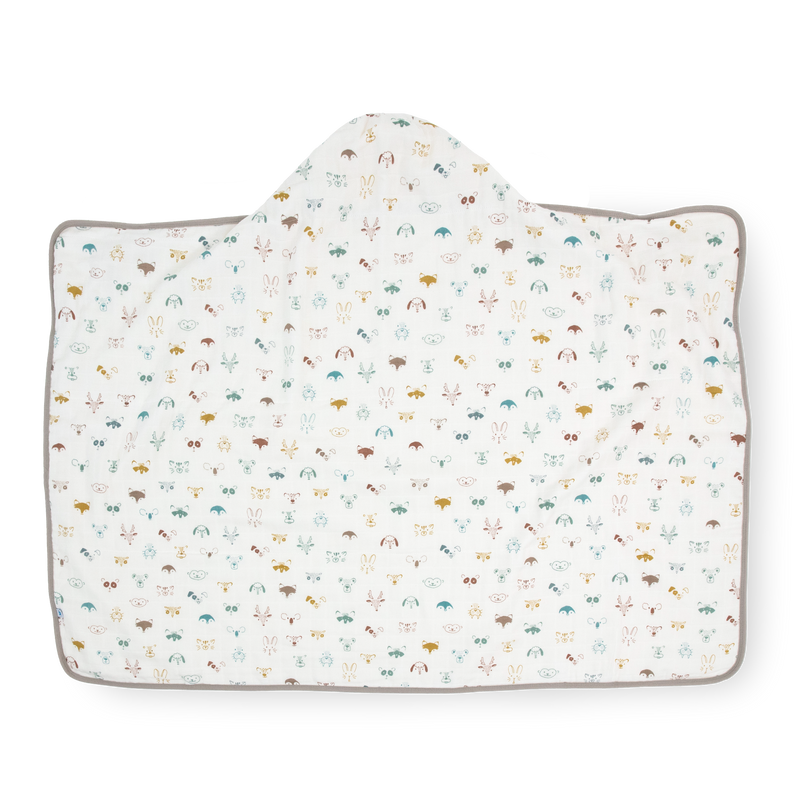 Little Unicorn Toddler Hooded Towel - Animal Crowd featuring playful animal designs, gentle baby bath towel for kids