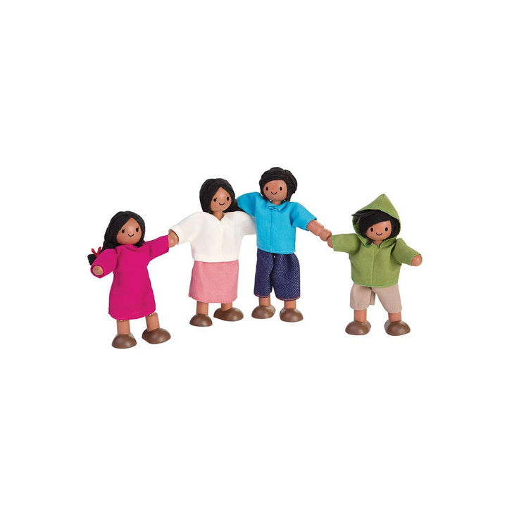 PlanToys Doll Family Medium Skin Tone – four wooden family dolls with medium skin tones for inclusive dollhouse play