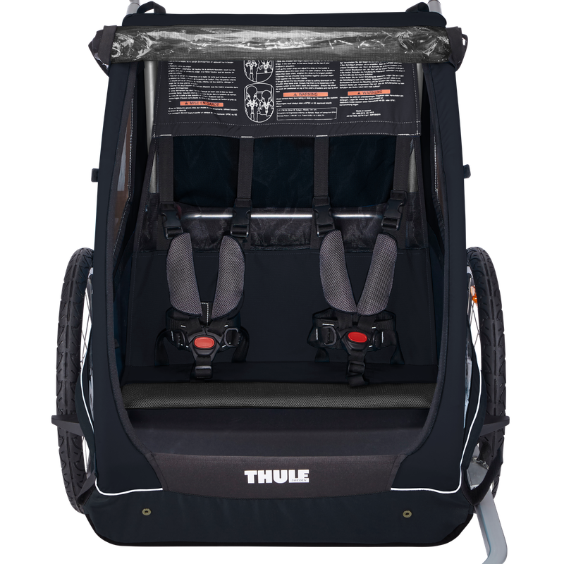 2-seat kids bike trailer by Thule, Coaster XT in Black, folds flat