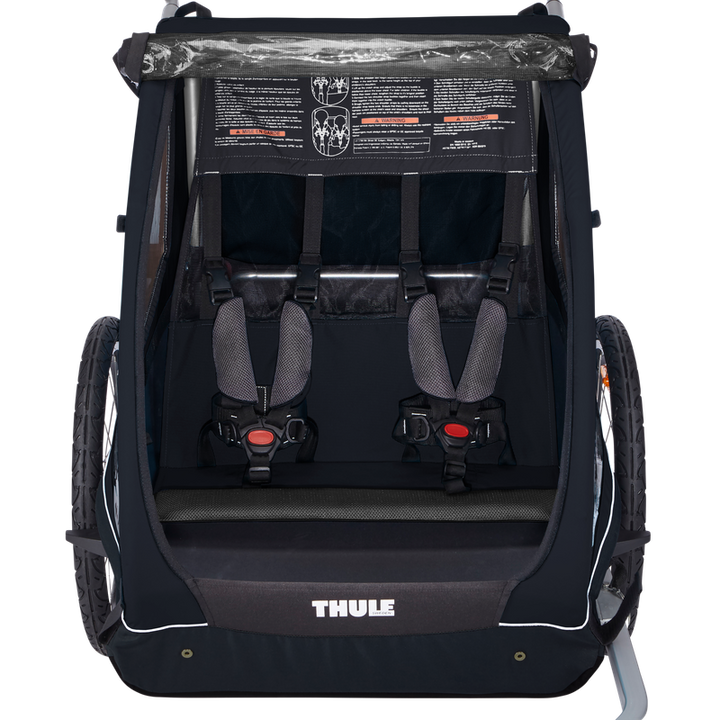 2-seat kids bike trailer by Thule, Coaster XT in Black, folds flat