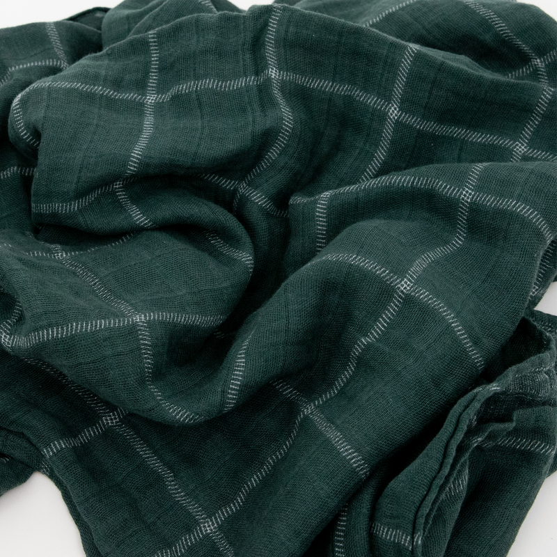 Evergreen Plaid muslin blanket by Little Unicorn, gentle and breathable for baby comfort.
