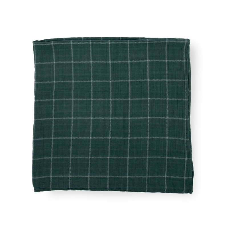 Cozy Cotton Muslin Swaddle Blanket – Evergreen Plaid from Little Unicorn, perfect as swaddling muslin blanket.