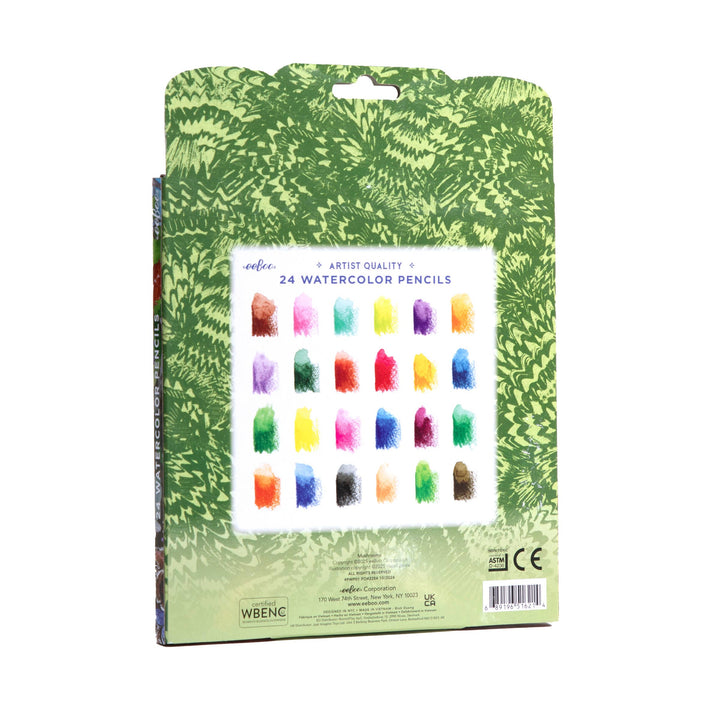 eeBoo Mushroom watercolor pencils fanned out showing silver foil barrels and earthy colors