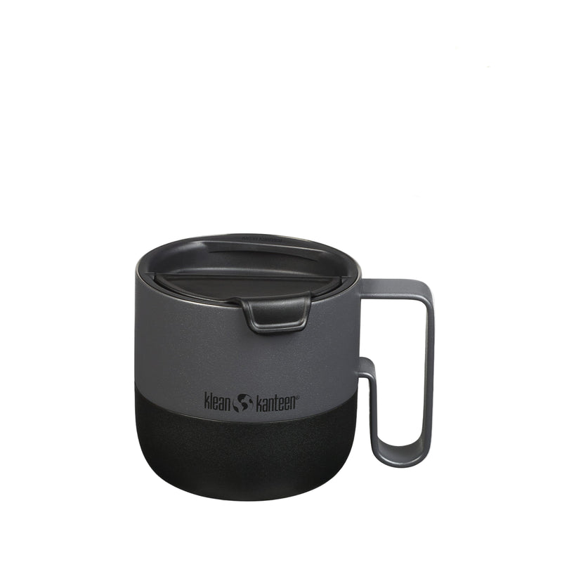Klean Kanteen 14oz Rise Mug in Asphalt, featuring durable metal body and vacuum seal top for secure drinking