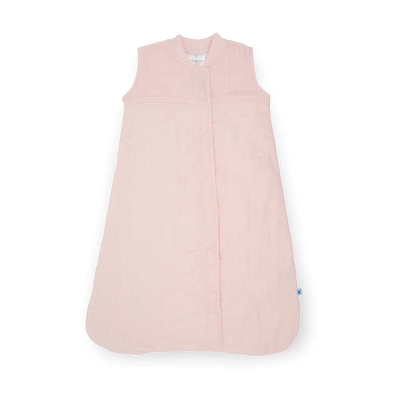 Little Unicorn Cotton Muslin Quilted Sleep Bag - Light Pink, soft baby sleeping bag for cozy naps.