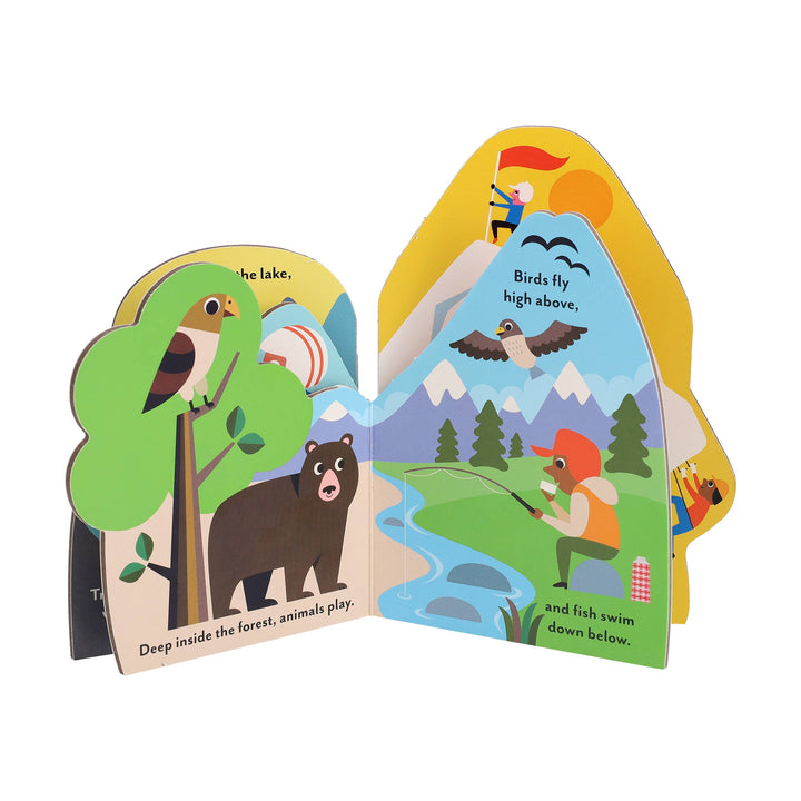 layered die cut page of a camping tent under a starry sky in The Great Outdoors bookscape board book