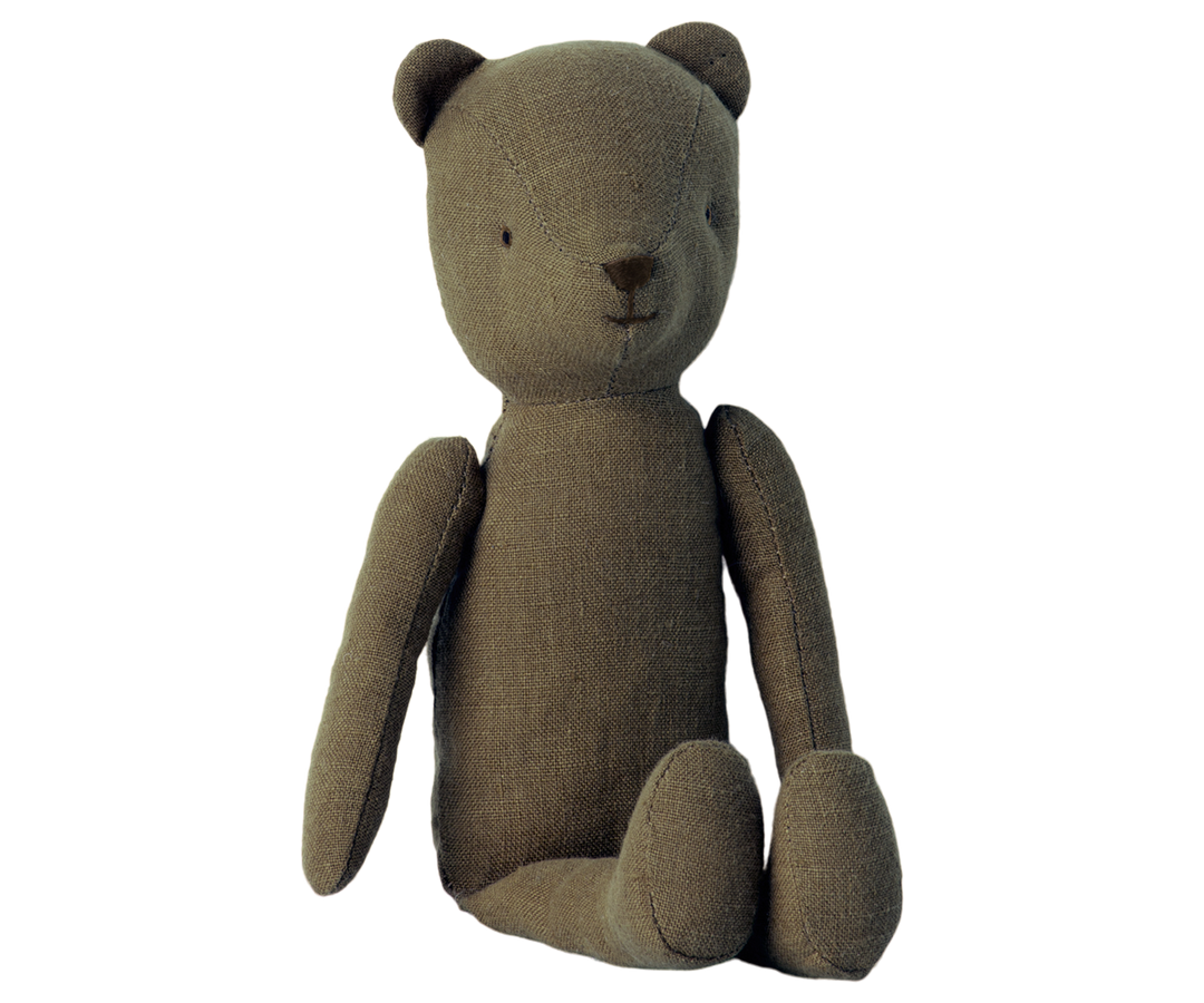 Maileg Teddy Dad dusty green linen bear with articulated arms, Maileg teddy bear for timeless play and display