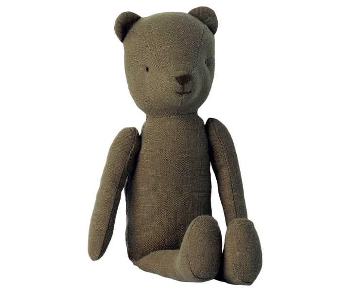 Maileg Teddy Dad dusty green linen bear with articulated arms, Maileg teddy bear for timeless play and display